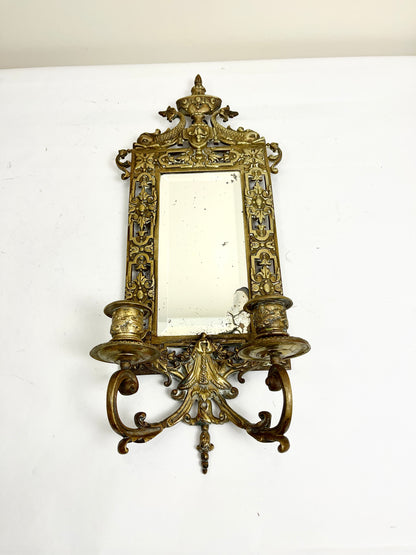 Antique Bronze Mirror with Two Candle Sconces