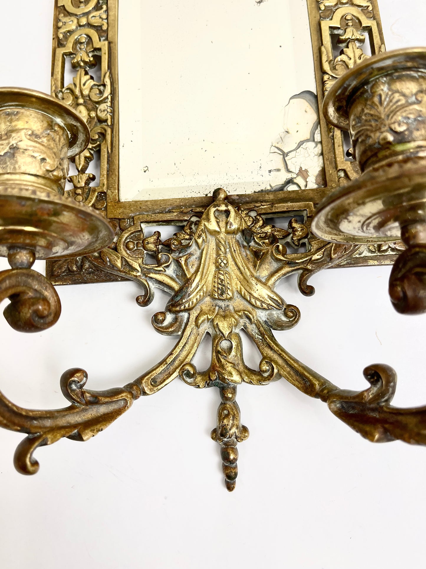 Antique Bronze Mirror with Two Candle Sconces