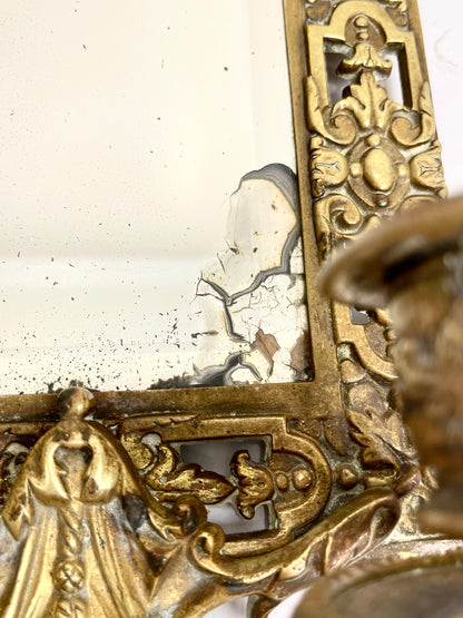 Antique Bronze Mirror with Two Candle Sconces