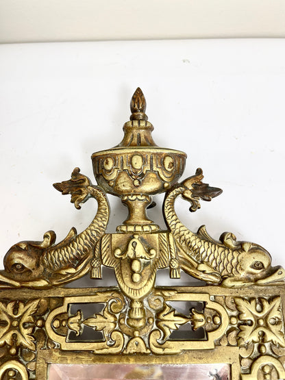 Antique Bronze Mirror with Two Candle Sconces
