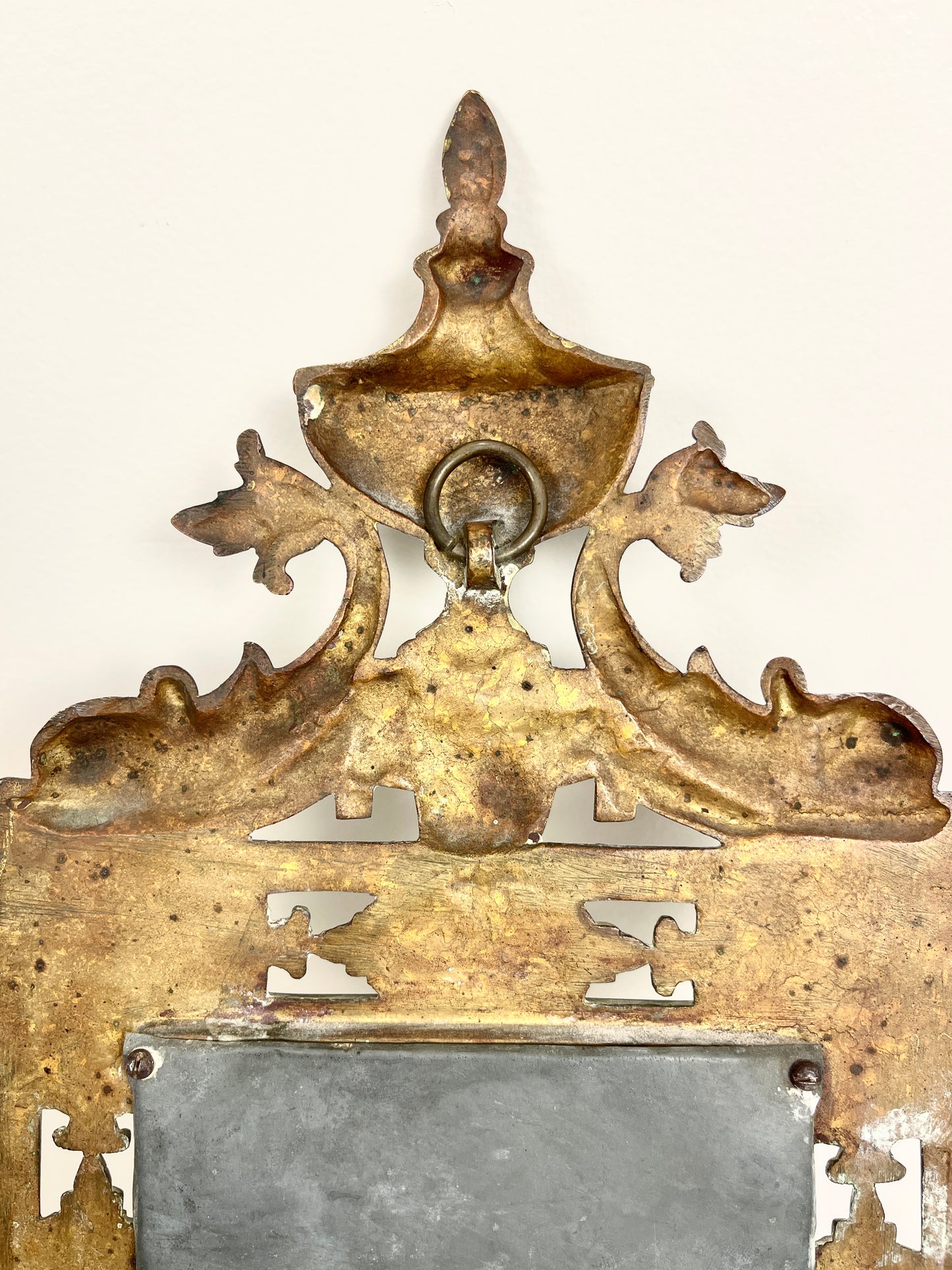 Antique Bronze Mirror with Two Candle Sconces