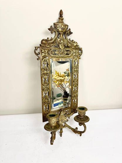 Antique Bronze Mirror with Two Candle Sconces