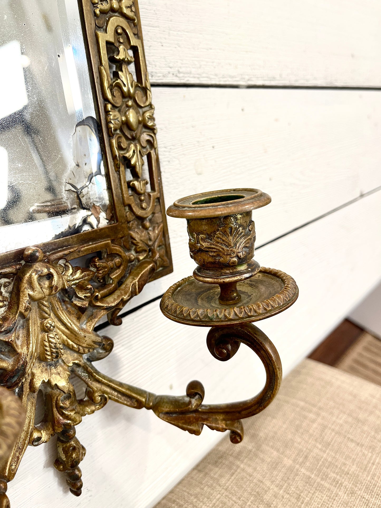 Antique Bronze Mirror with Two Candle Sconces