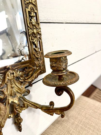 Antique Bronze Mirror with Two Candle Sconces