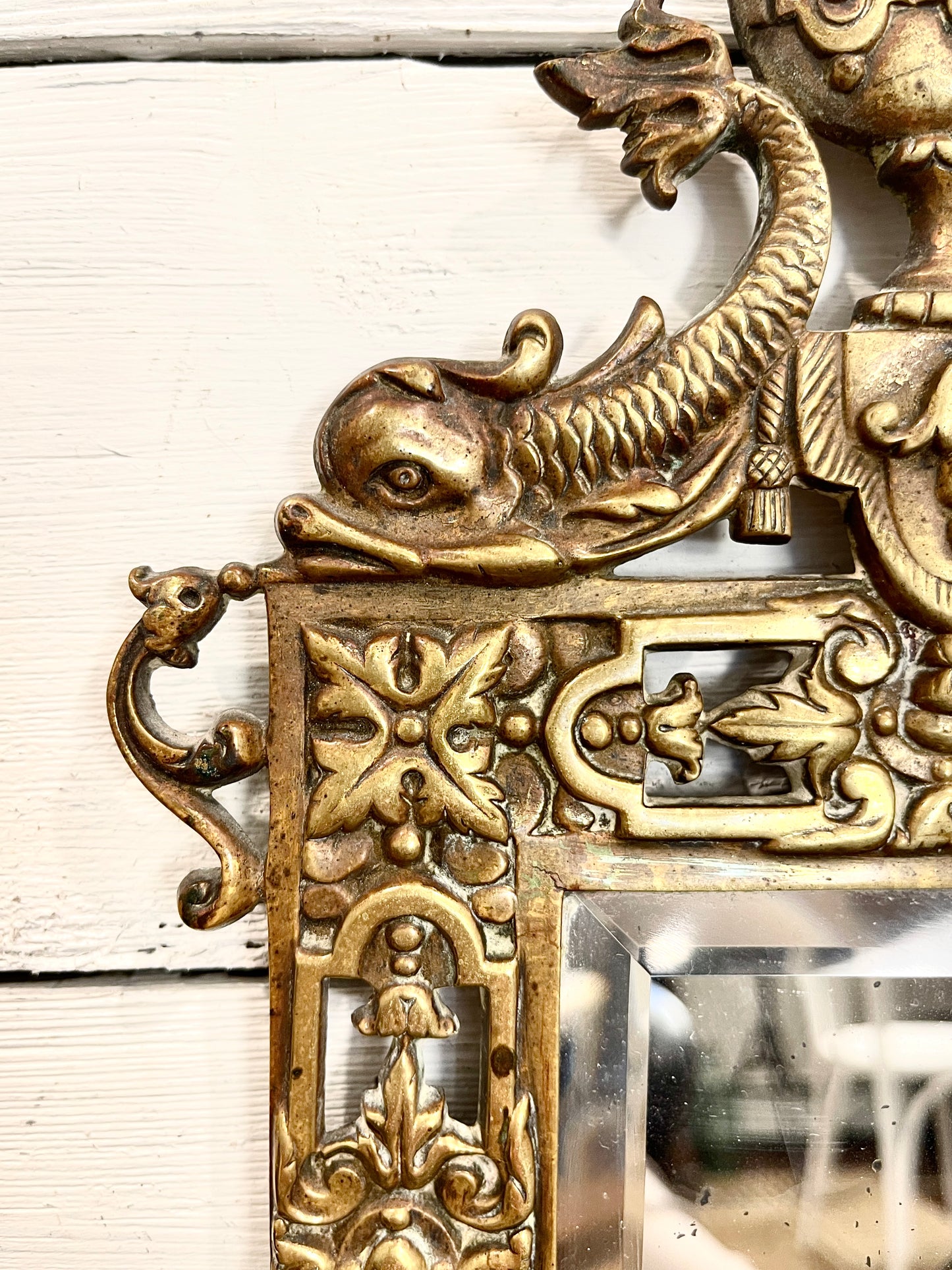 Antique Bronze Mirror with Two Candle Sconces