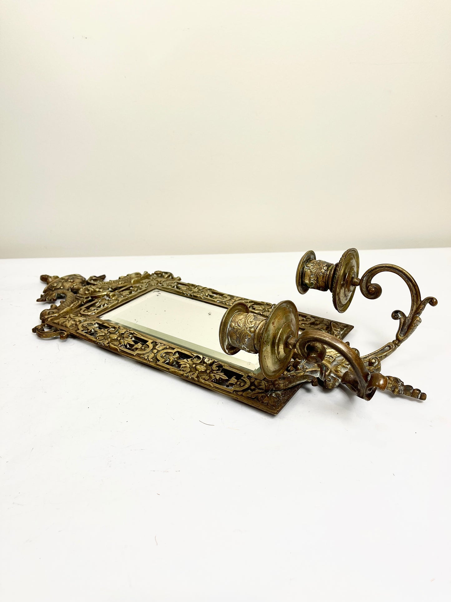 Antique Bronze Mirror with Two Candle Sconces