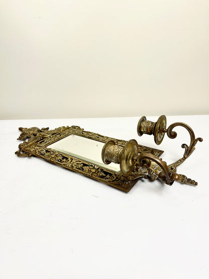Antique Bronze Mirror with Two Candle Sconces
