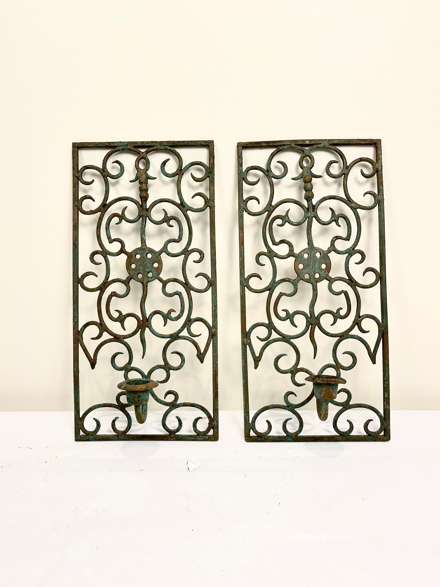 Verdigris Candleholder Pair