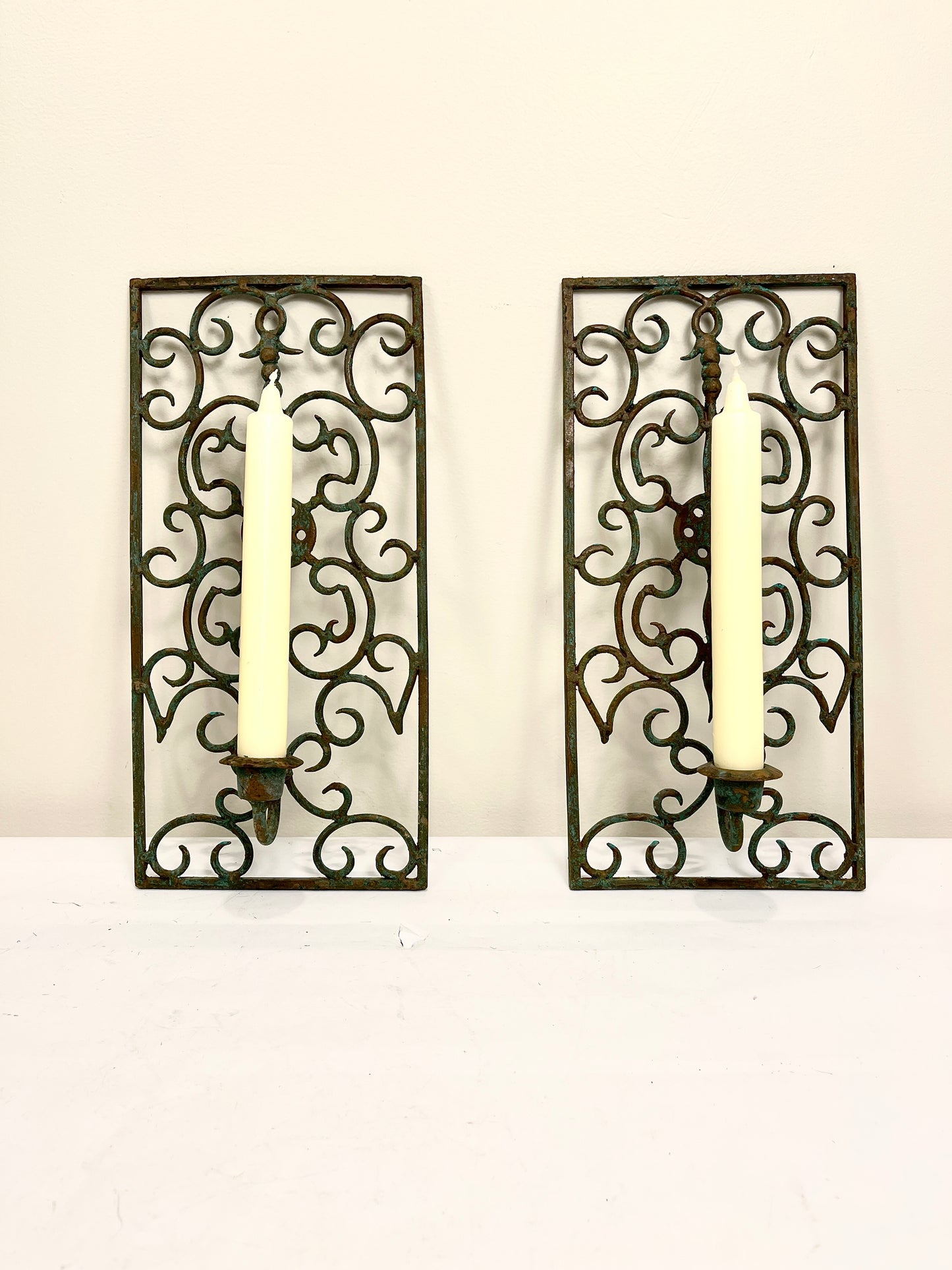 Verdigris Candleholder Pair