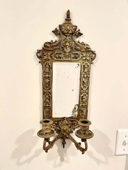 Antique Bronze Mirror with Two Candle Sconces
