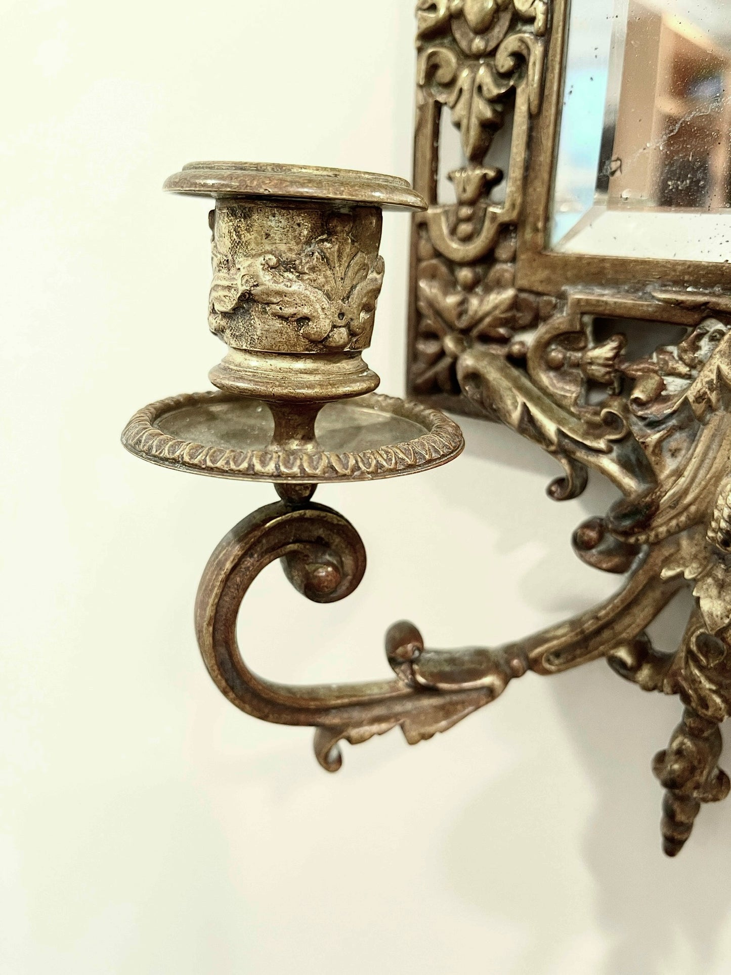 Antique Bronze Mirror with Two Candle Sconces