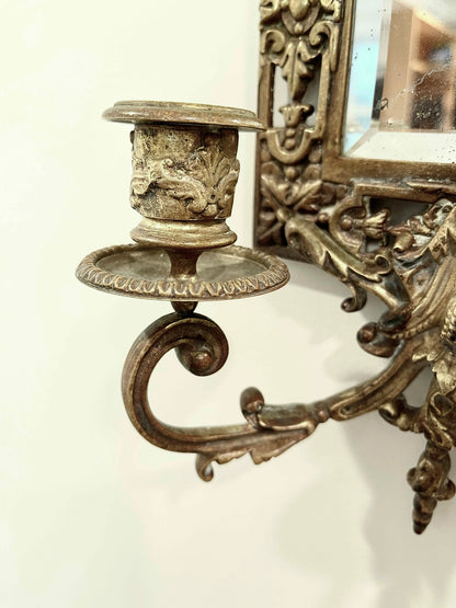 Antique Bronze Mirror with Two Candle Sconces