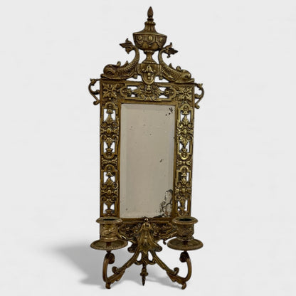 Antique Bronze Mirror with Two Candle Sconces
