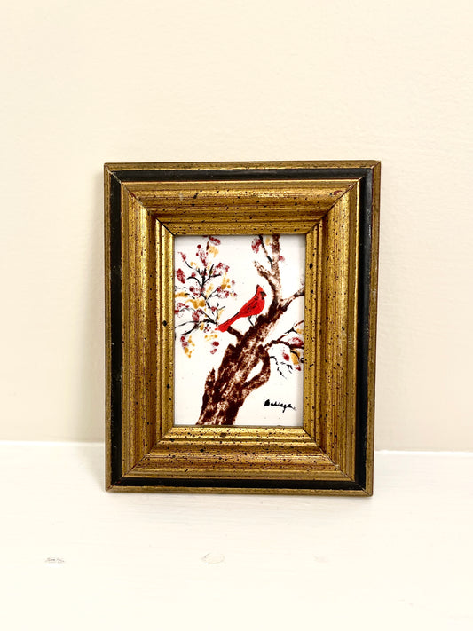 Vintage Art: Small Cardinal on Branch