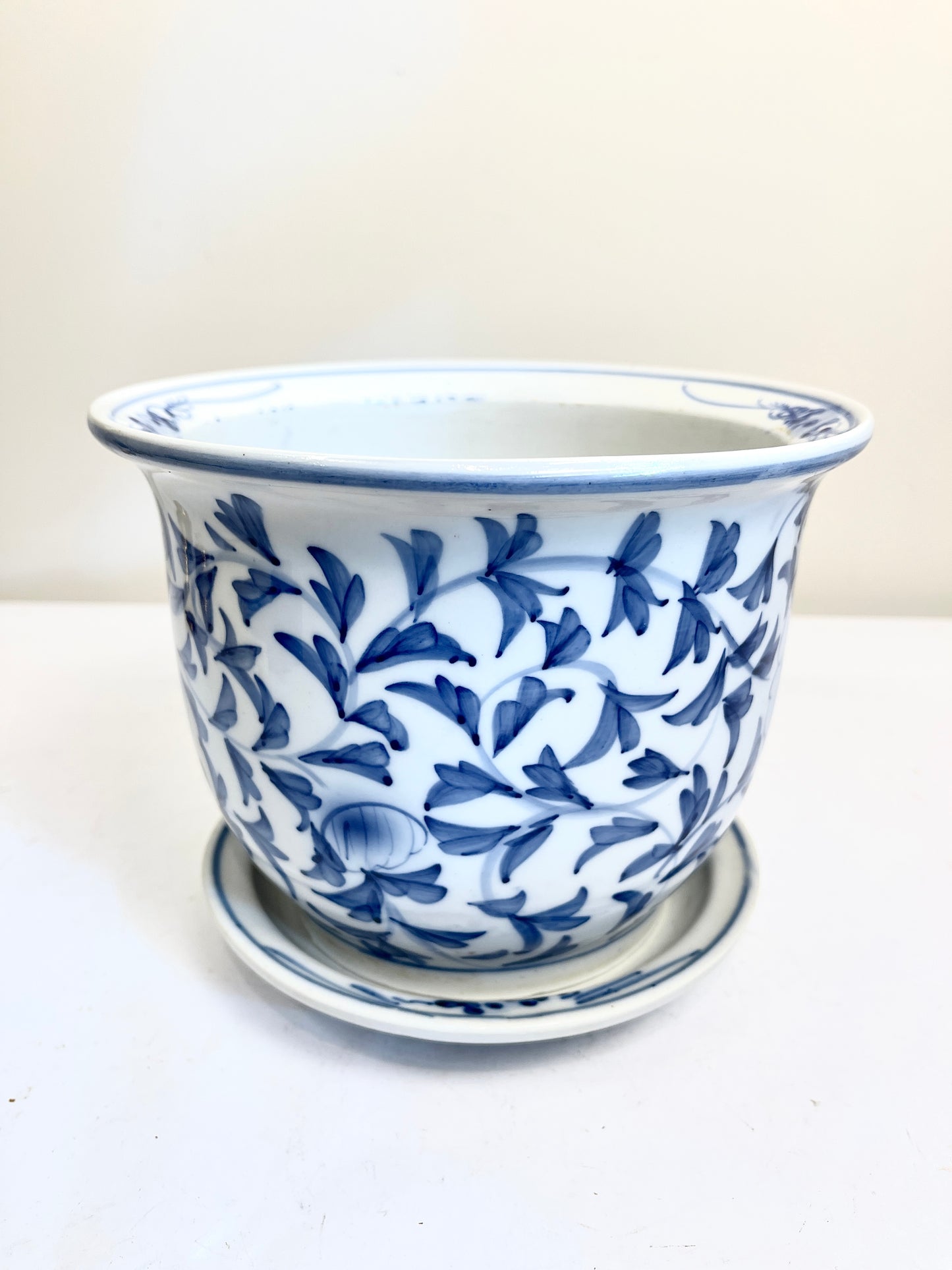 Blue and White Planter with Saucer