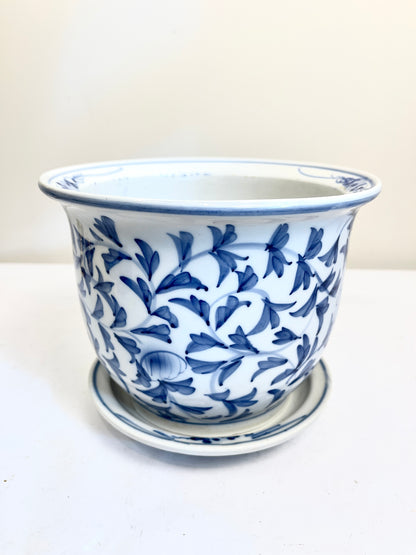 Blue and White Planter with Saucer