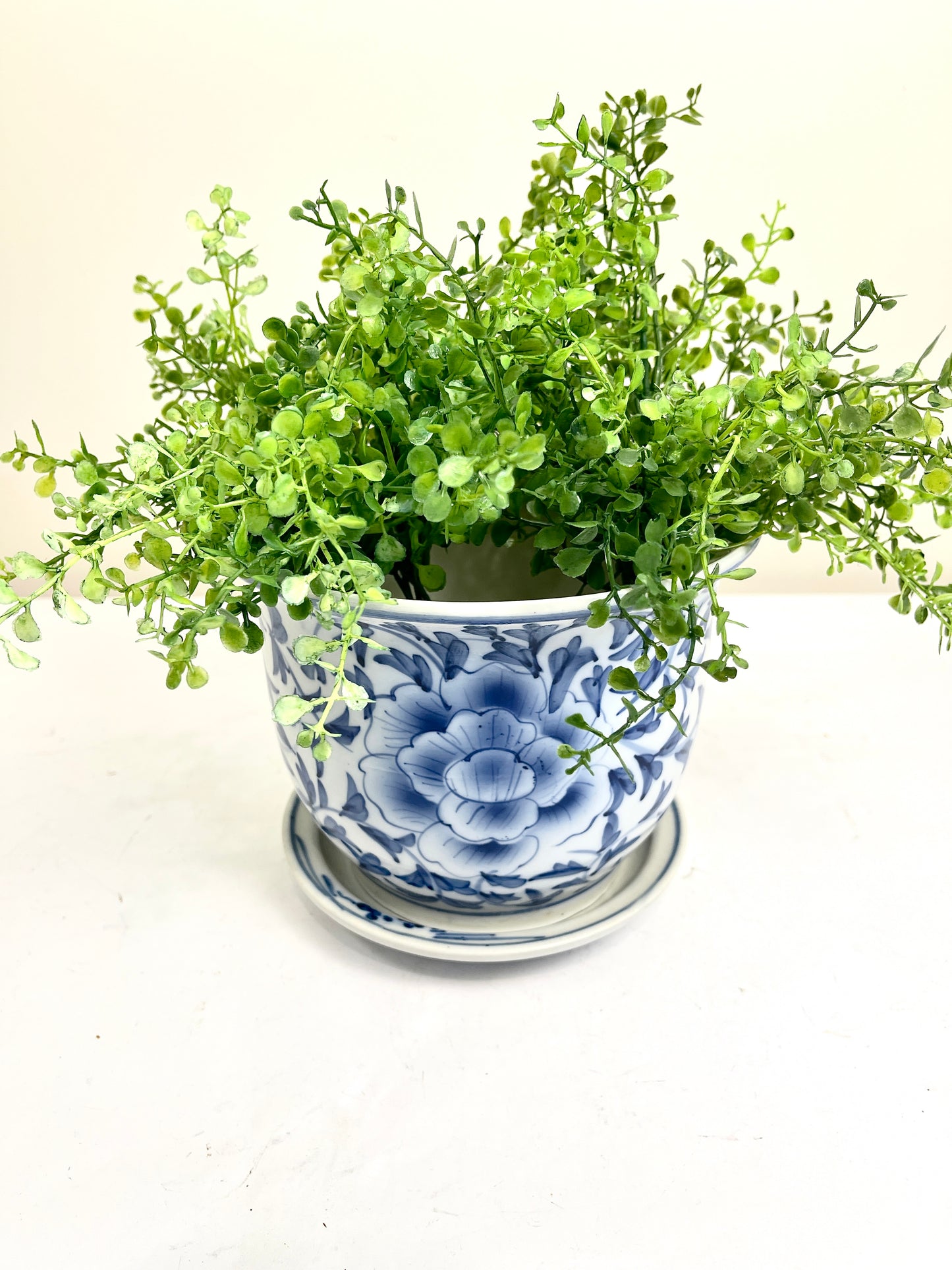 Blue and White Planter with Saucer