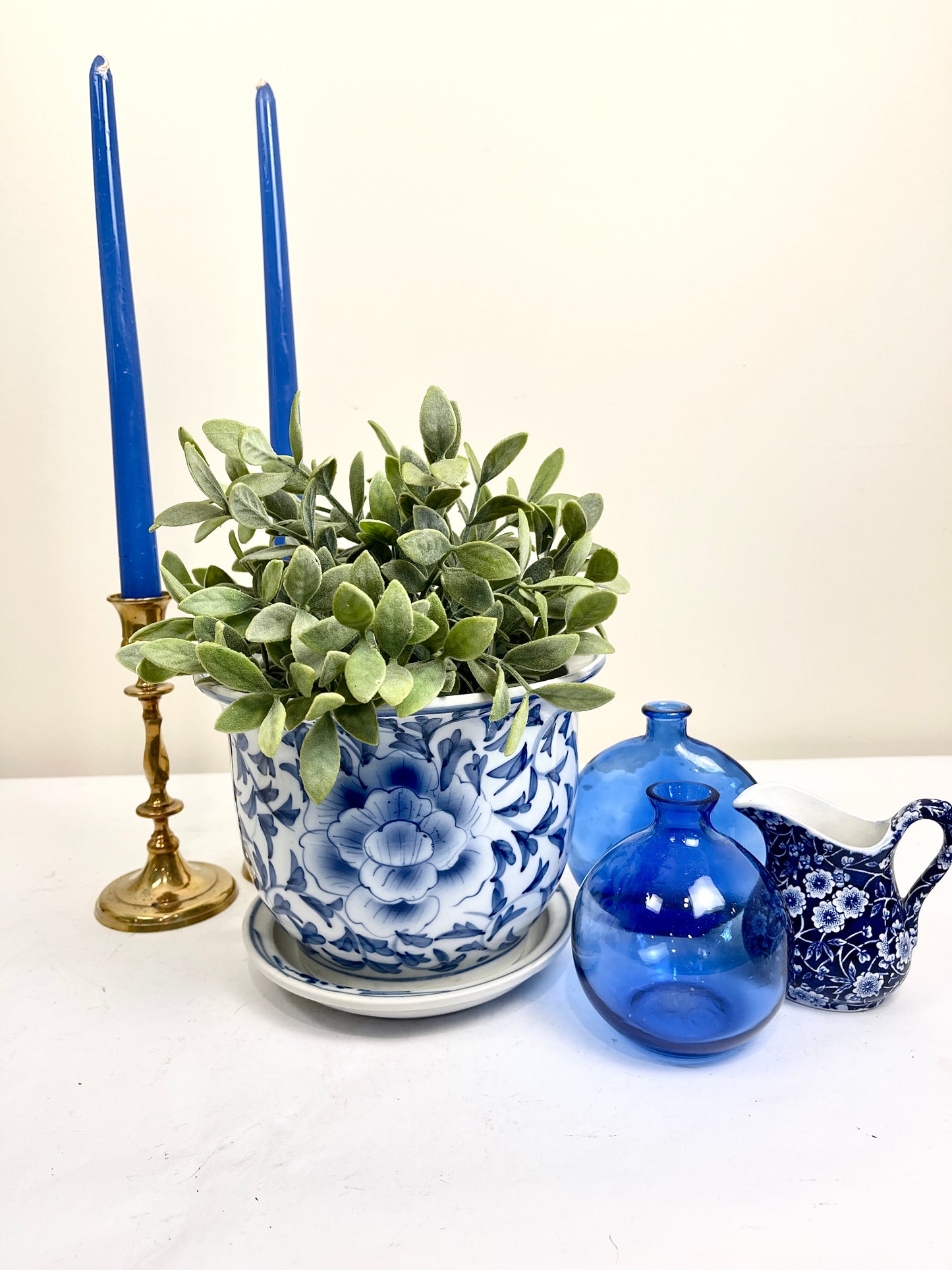 Blue and White Planter with Saucer
