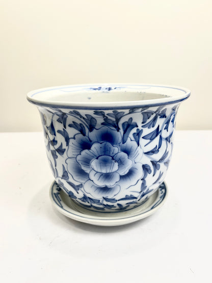 Blue and White Planter with Saucer