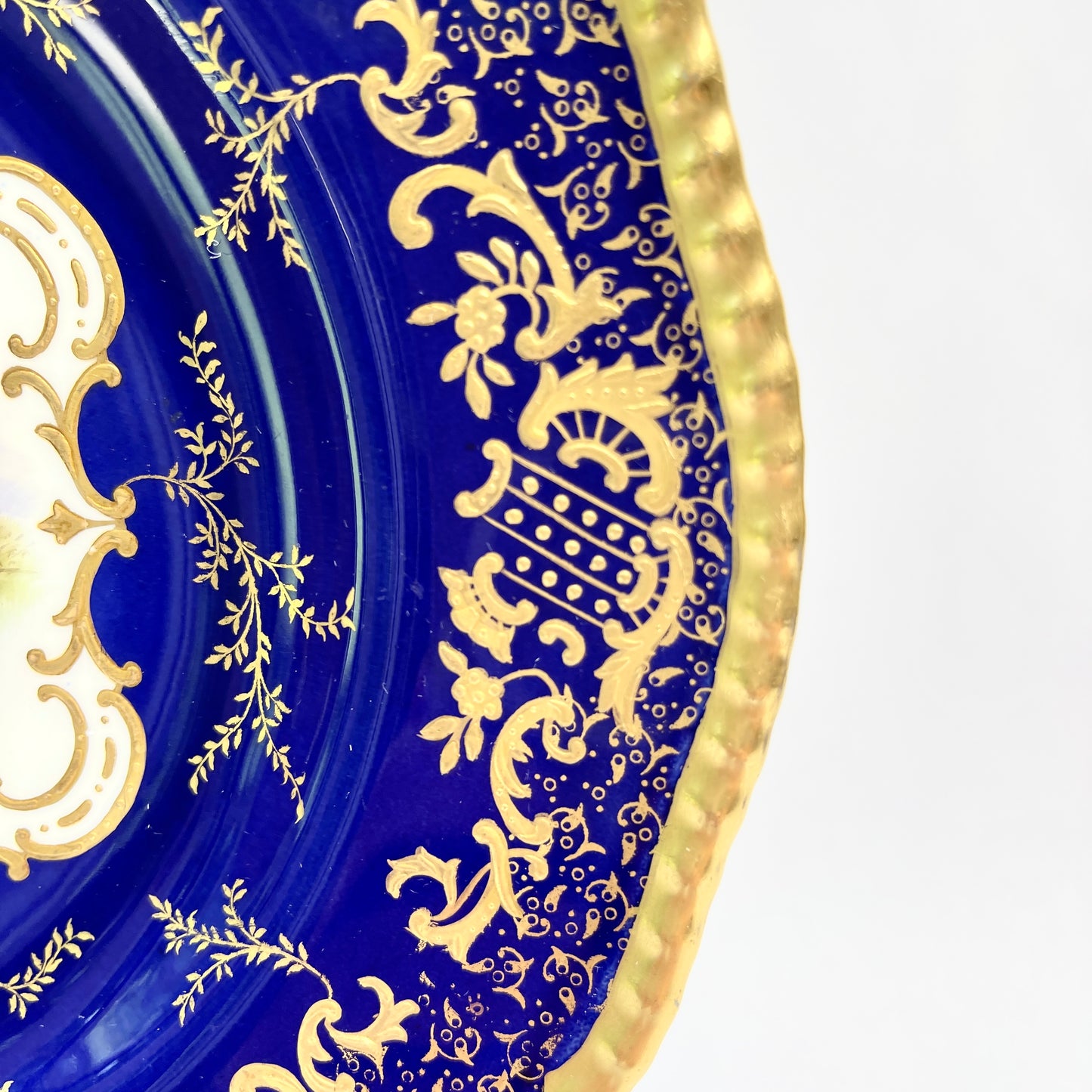 Antique Coalport Signed Cobalt and Gold Plate with Scenic Image