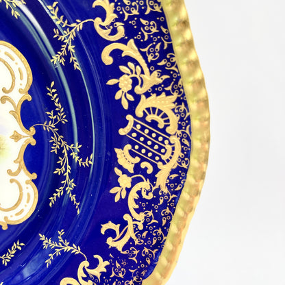 Antique Coalport Signed Cobalt and Gold Plate with Scenic Image