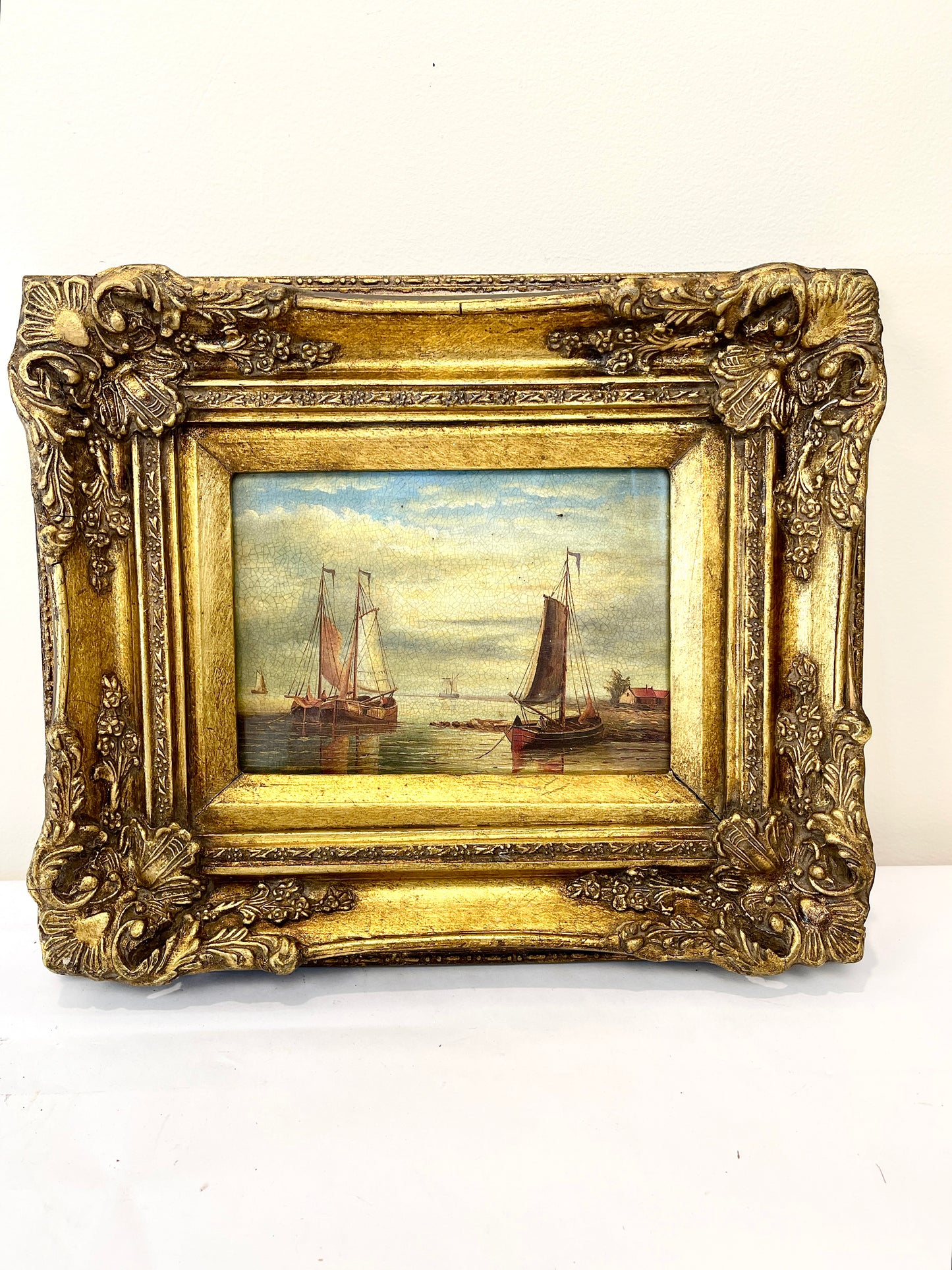 Vintage Sailboat Oil Painting