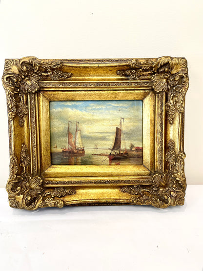 Vintage Sailboat Oil Painting