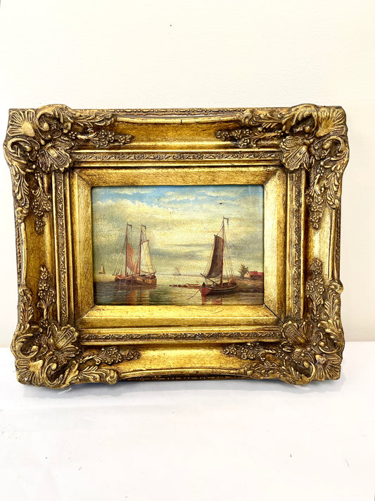 Vintage Sailboat Oil Painting