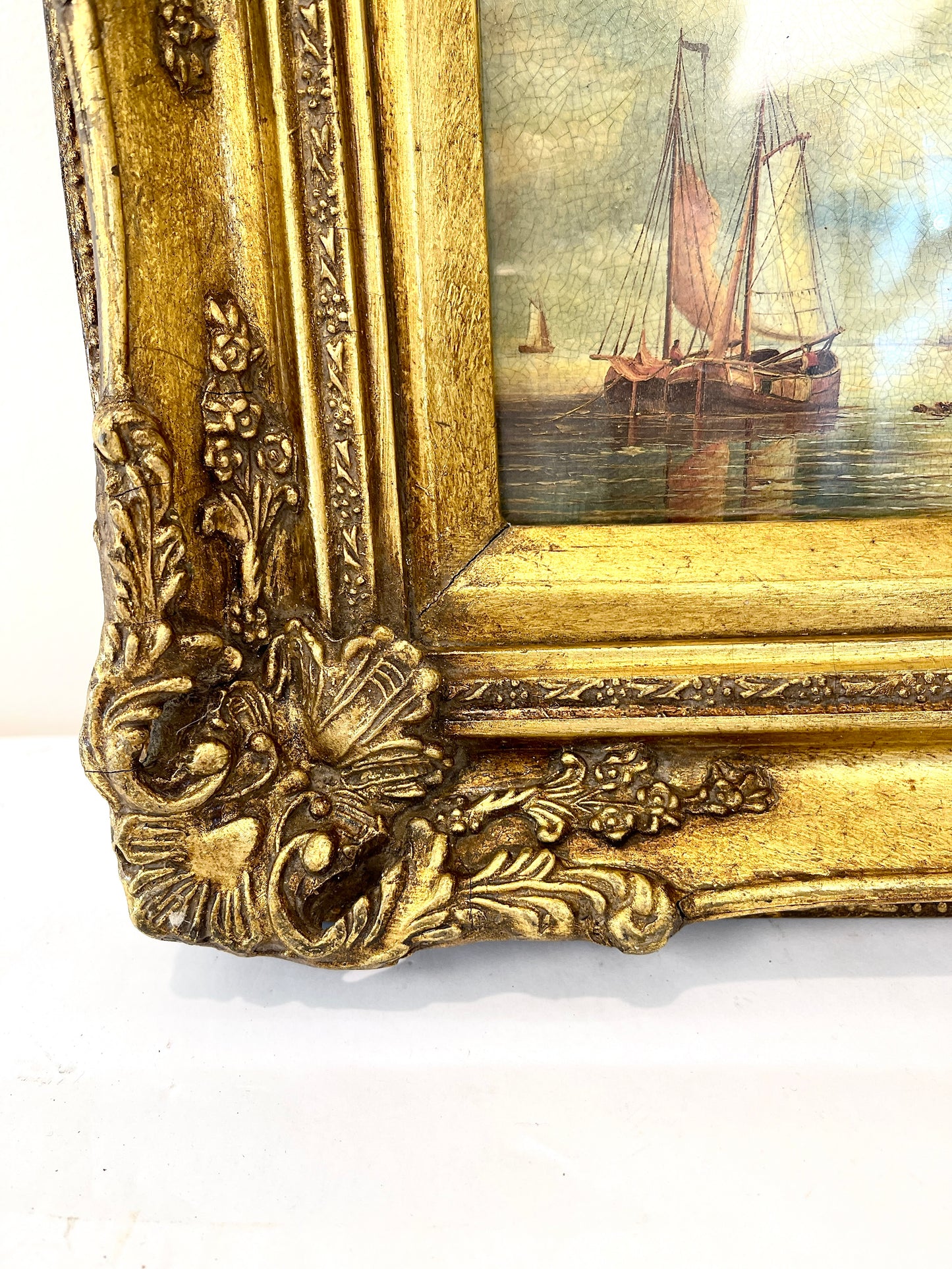 Vintage Sailboat Oil Painting