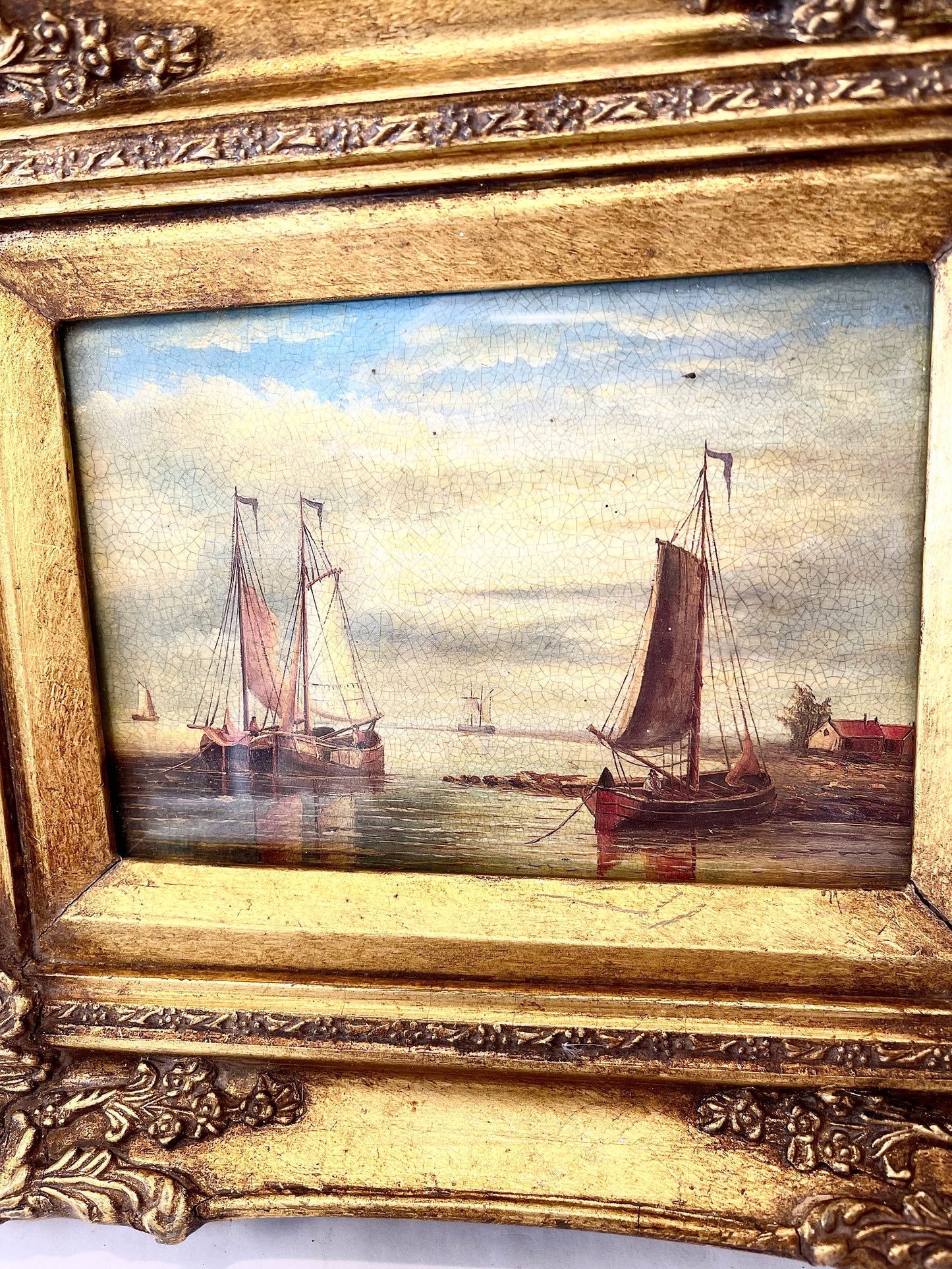 Vintage Sailboat Oil Painting