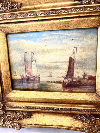 Vintage Sailboat Oil Painting