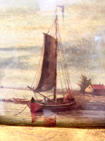 Vintage Sailboat Oil Painting