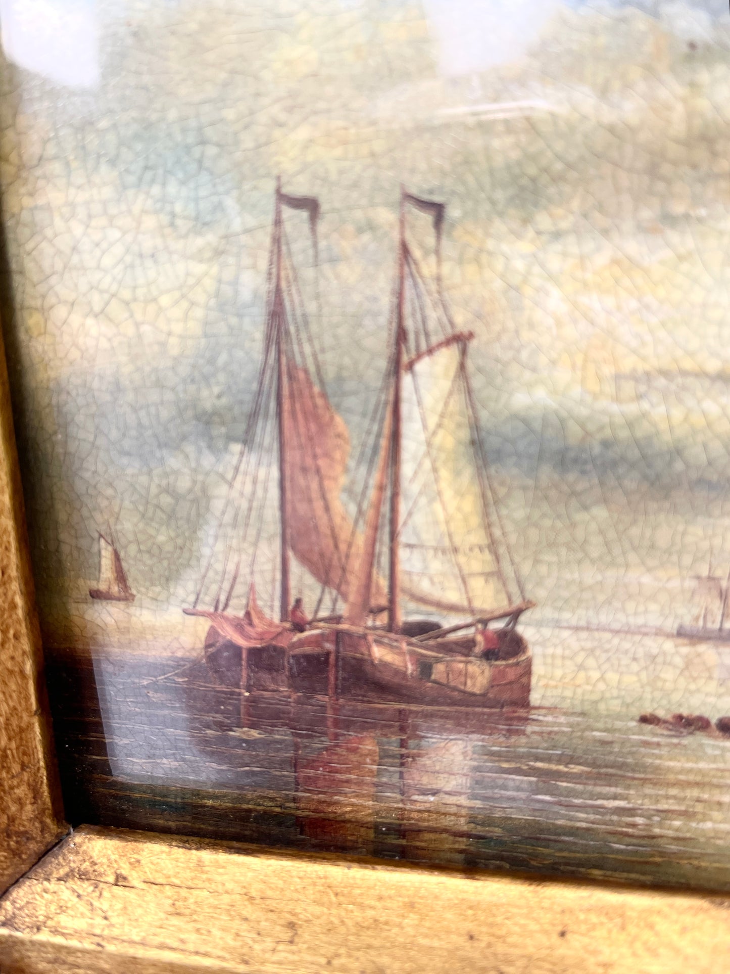Vintage Sailboat Oil Painting