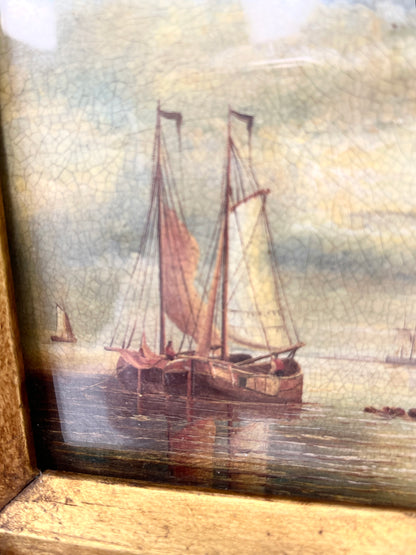 Vintage Sailboat Oil Painting