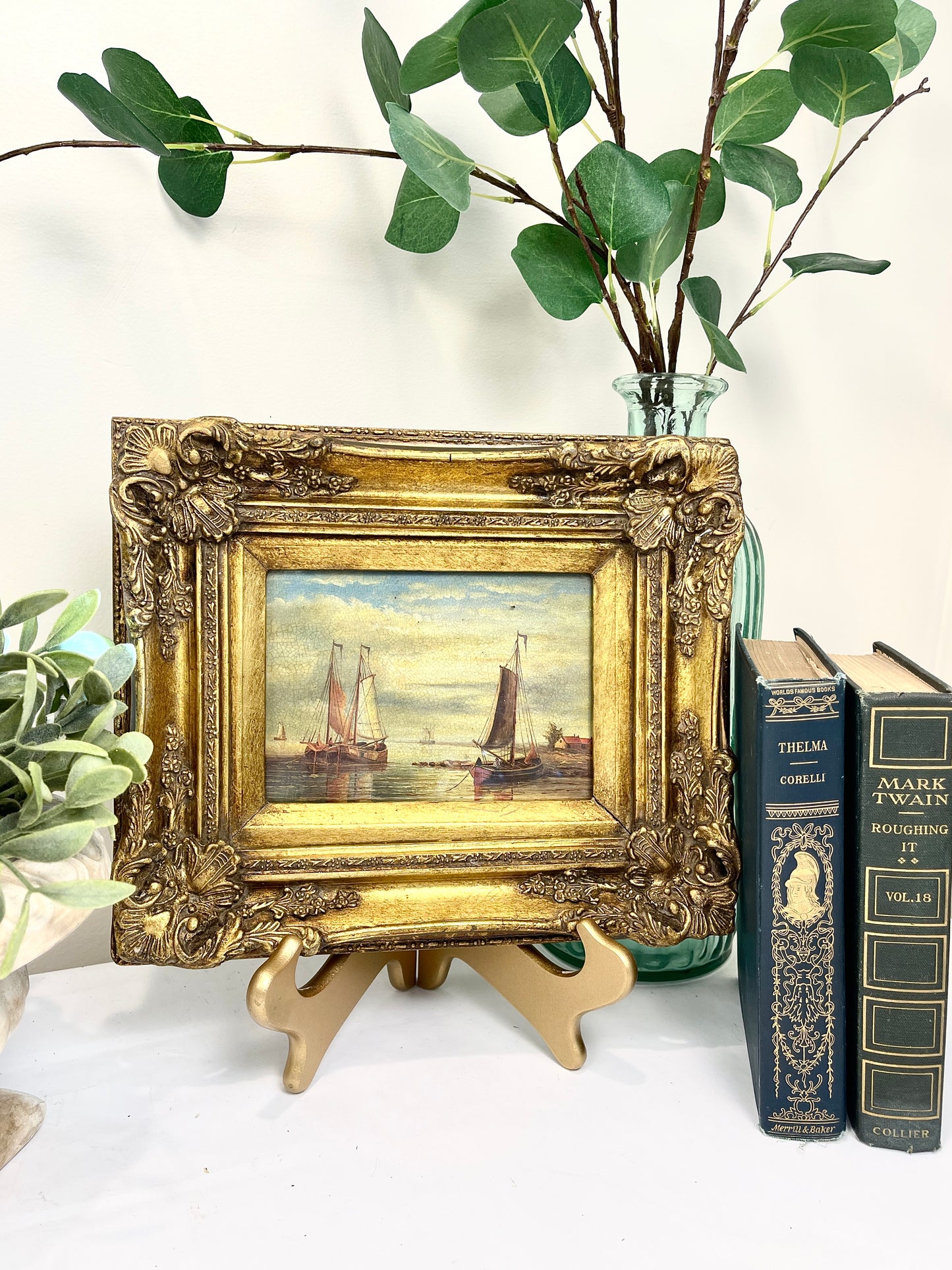 Vintage Sailboat Oil Painting