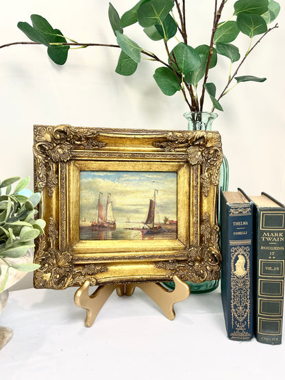 Vintage Sailboat Oil Painting