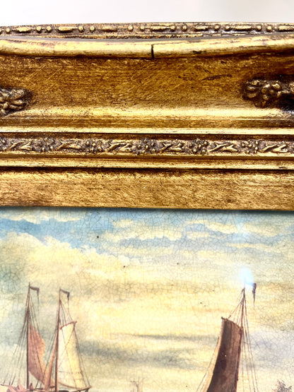 Vintage Sailboat Oil Painting