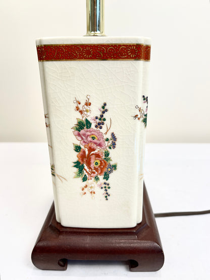 Vintage Peacock and Florals Porcelain Table Lamp with Shade