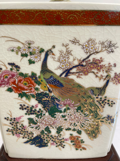 Vintage Peacock and Florals Porcelain Table Lamp with Shade