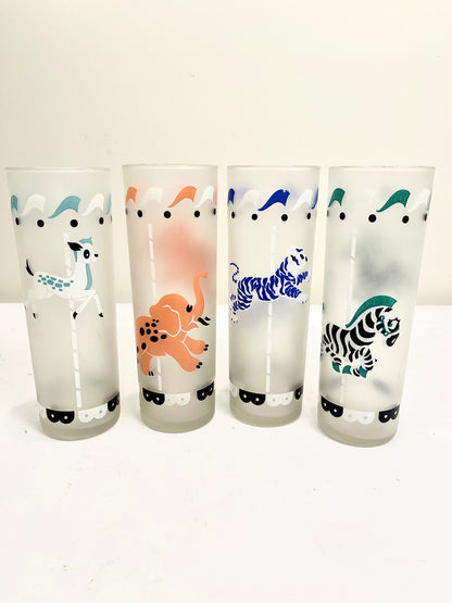 Vintage Libbey Frosted Carousel Glass Set