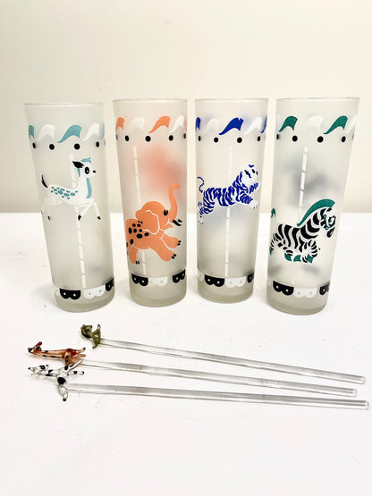 Vintage Libbey Frosted Carousel Glass Set