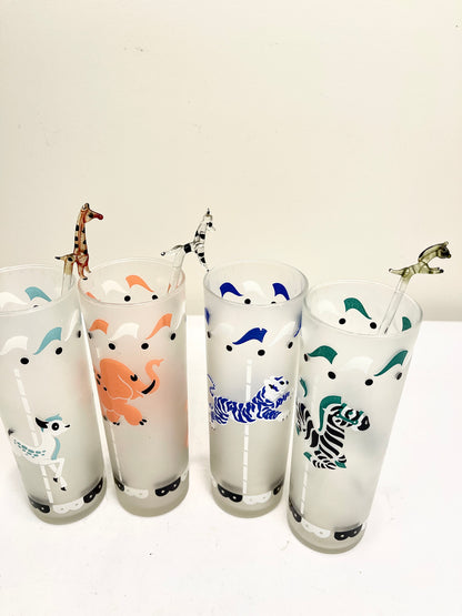 Vintage Libbey Frosted Carousel Glass Set