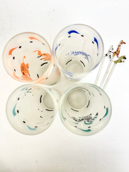 Vintage Libbey Frosted Carousel Glass Set