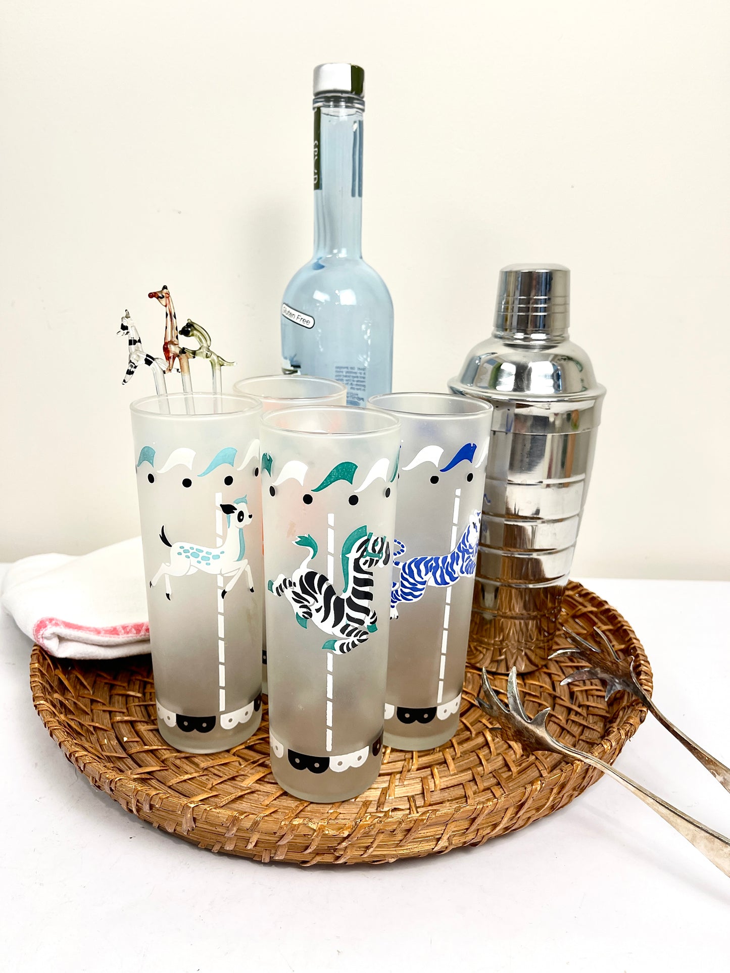 Vintage Libbey Frosted Carousel Glass Set