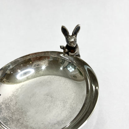 Vintage Silver Candy or Condiment Dish with Rabbit Holding a Carrot - Reed & Barton