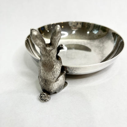 Vintage Silver Candy or Condiment Dish with Rabbit Holding a Carrot - Reed & Barton