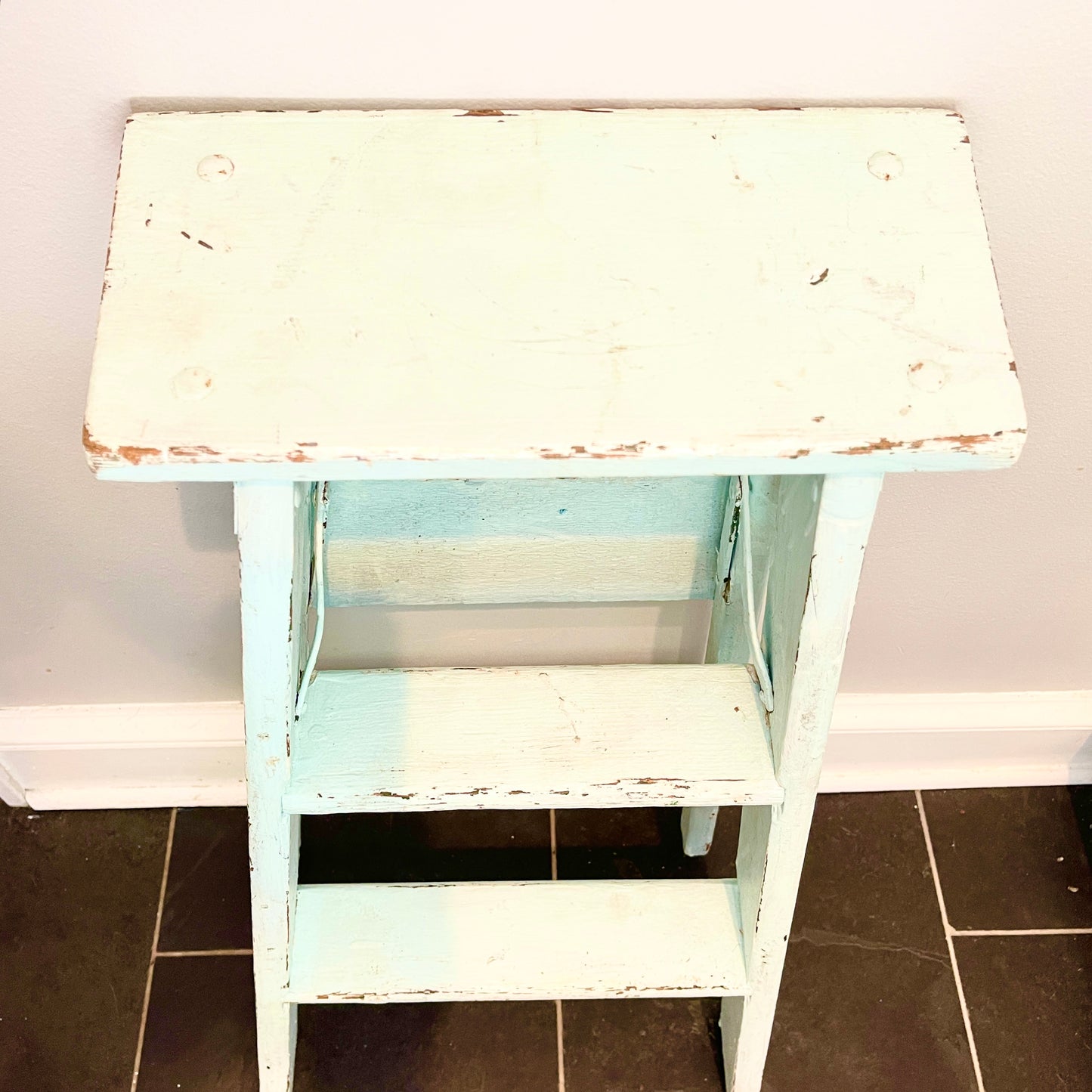 Vintage Chippy Pale Blue Step Ladder Plant Stand