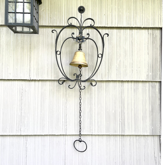 Vintage Cast Iron and Brass Hanging Outdoor Wall Bell