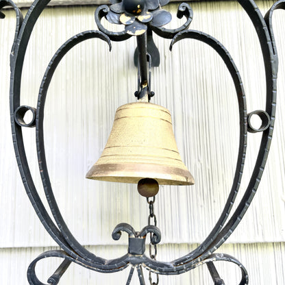 Vintage Cast Iron and Brass Hanging Outdoor Wall Bell