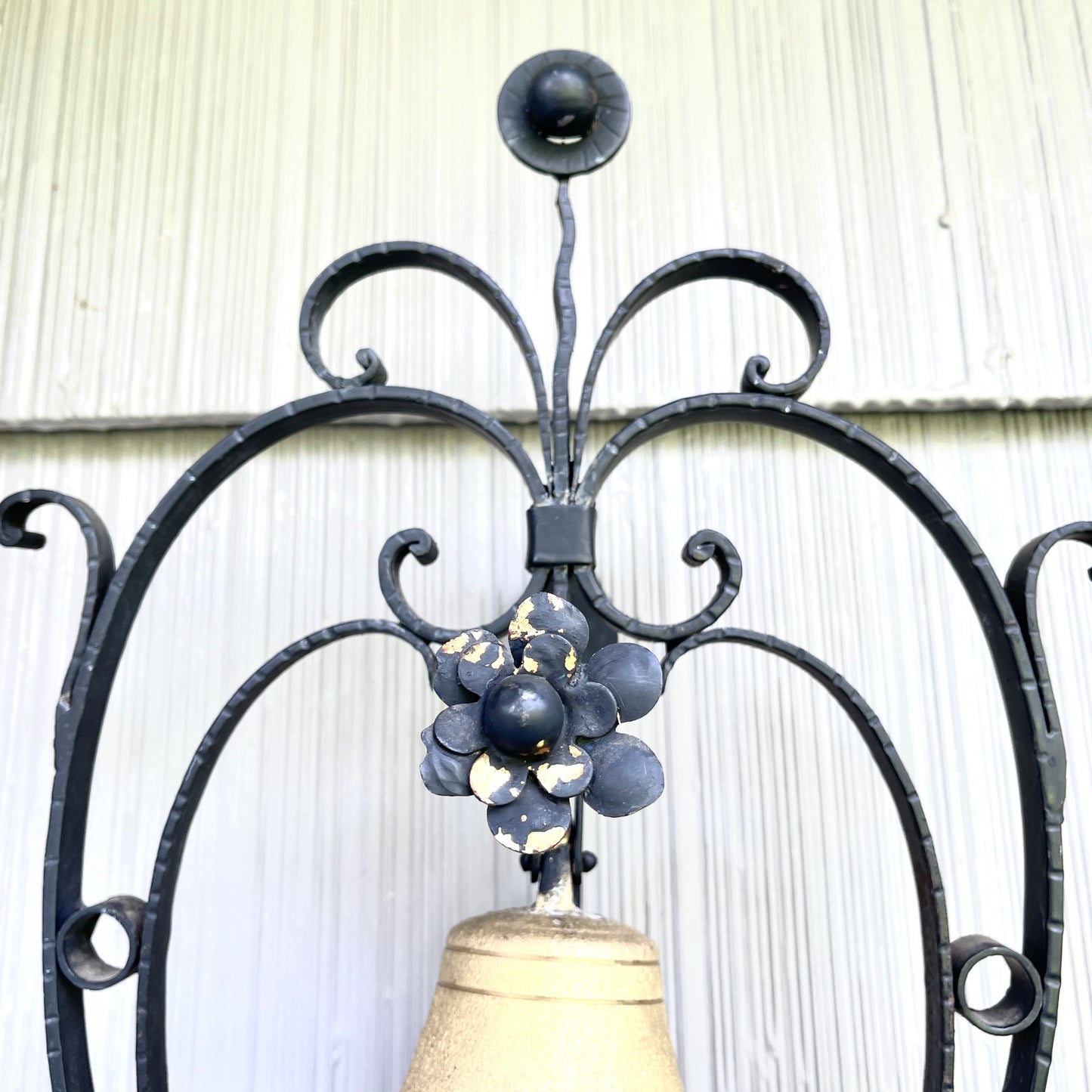 Vintage Cast Iron and Brass Hanging Outdoor Wall Bell